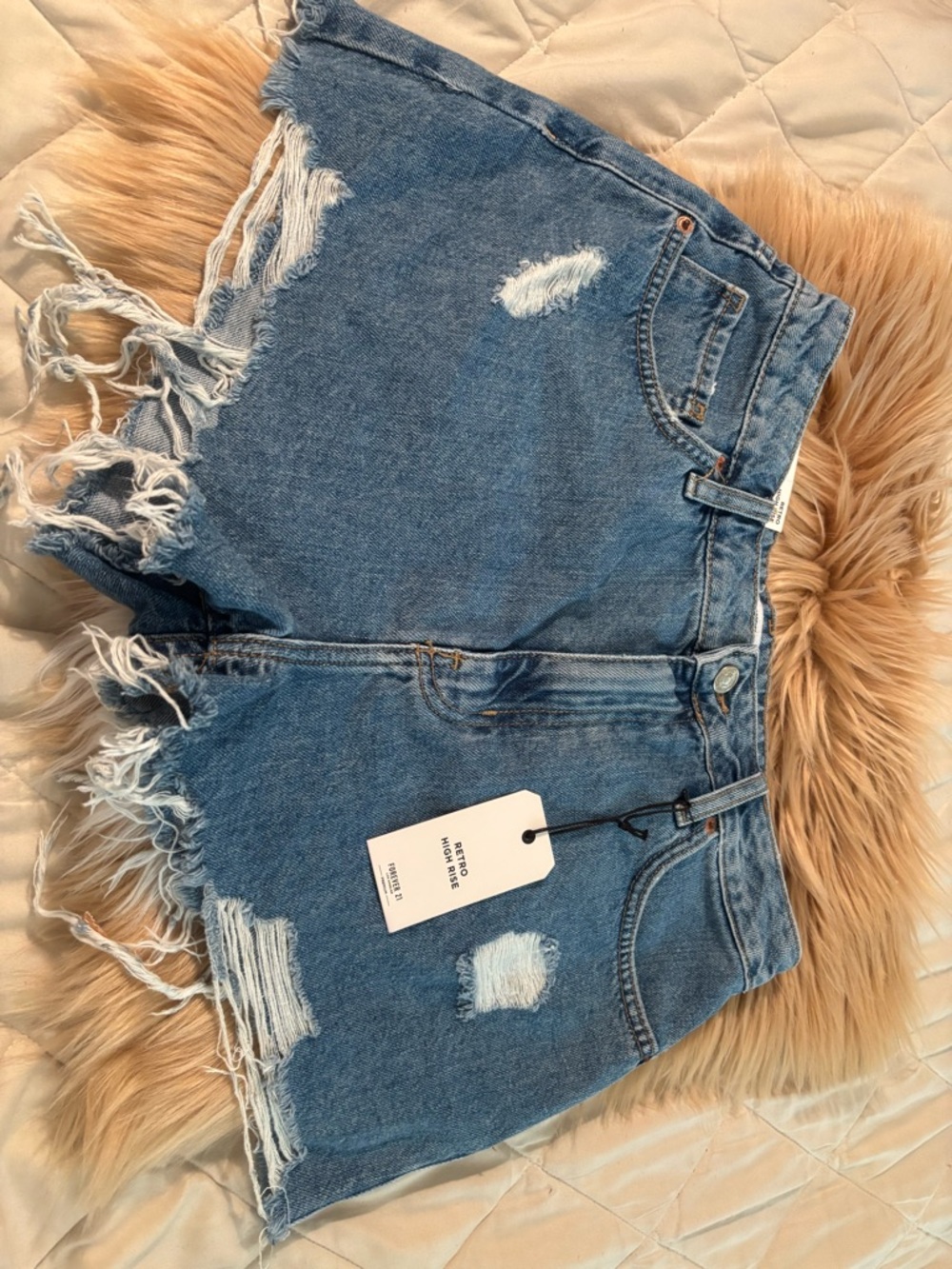 Forever 21 Light Blue Retro High-Rise Denim Shorts